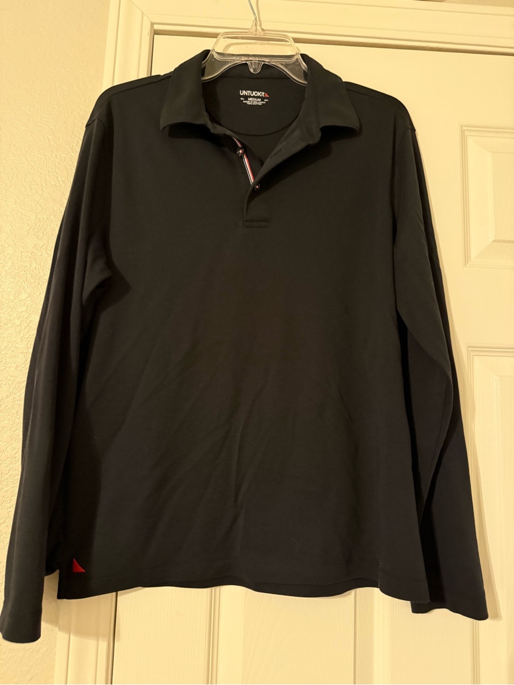 UNTUCKit Men's Black Long Sleeve Polo with Subtle Red Accent